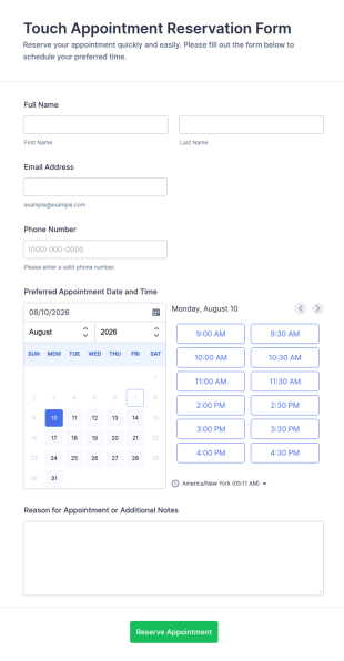 Touch Appointment Reservation Form Template