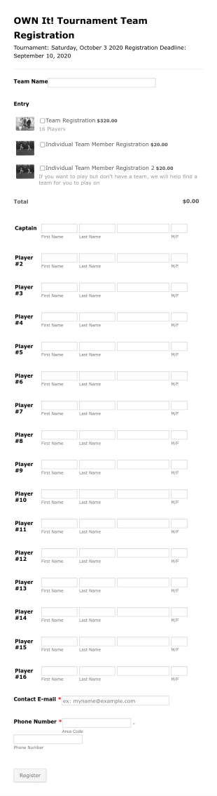 Touch Rugby Tournament Registration Form Template