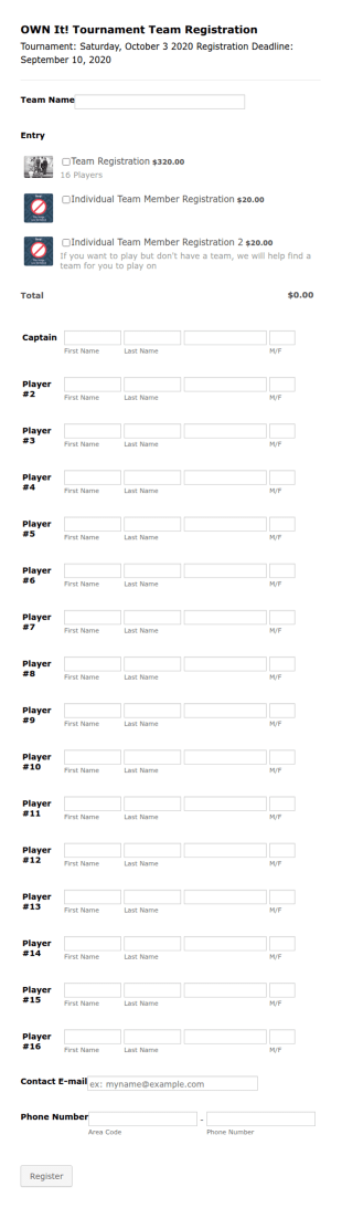 Touch Rugby Tournament Registration Form Template