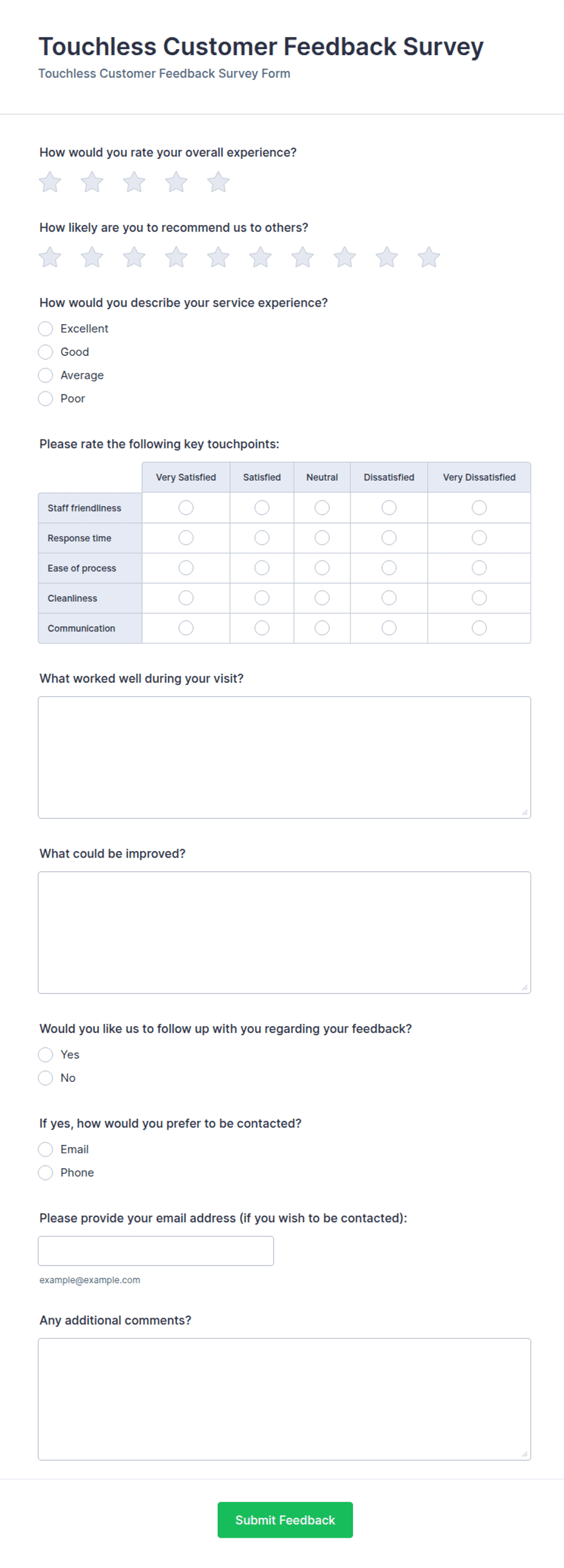 Touchless Customer Feedback Survey Form Template | Jotform