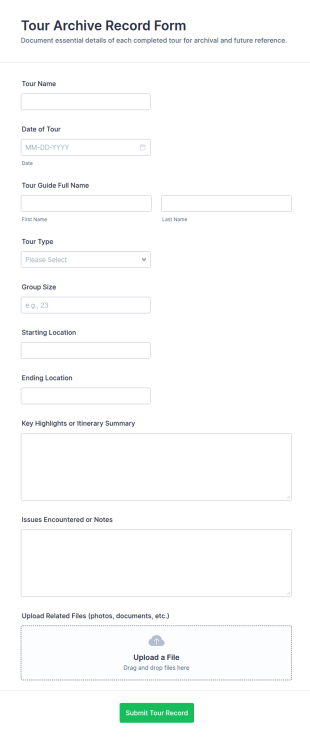 Tour Archive Record Form Template