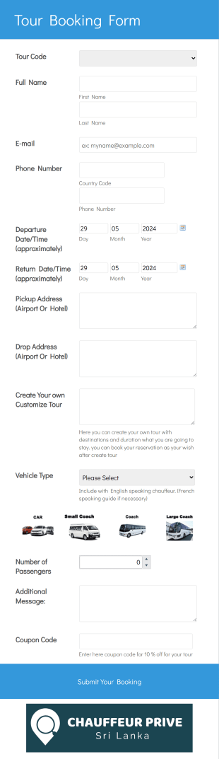 Tour Booking Form Chauffeur Prive Form Template