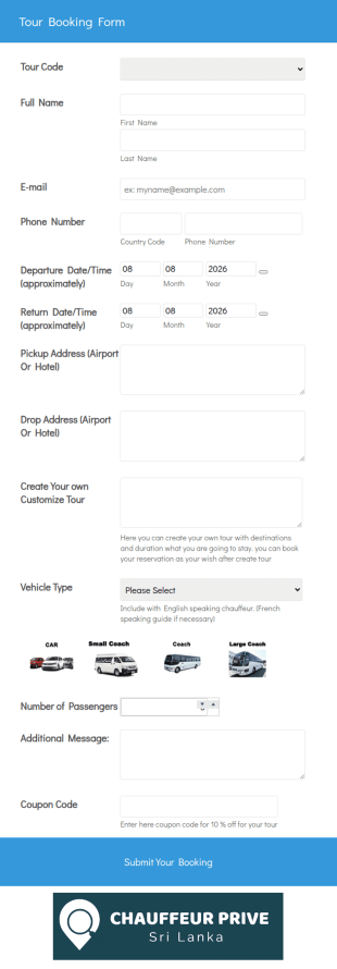 Tour Booking Form Chauffeur Prive