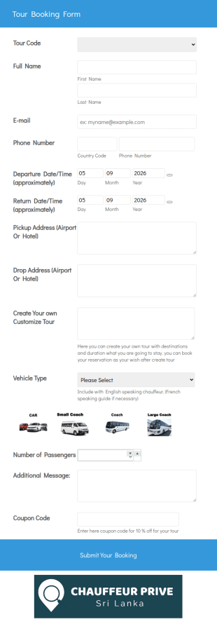 Tour Booking Form Chauffeur Prive