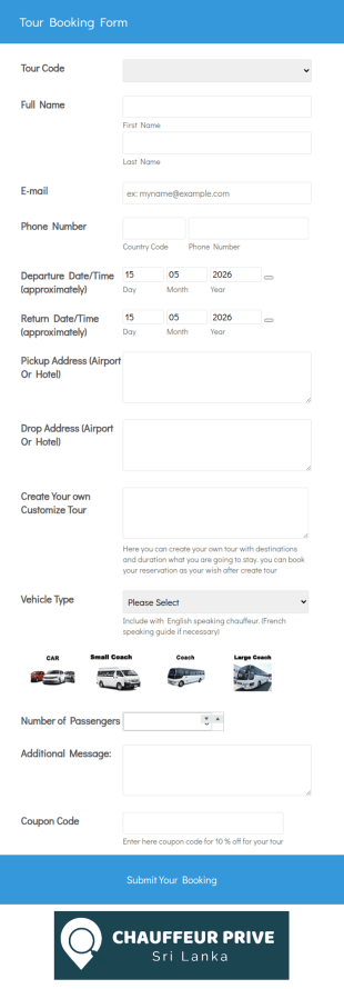 Tour Booking Form Chauffeur Prive