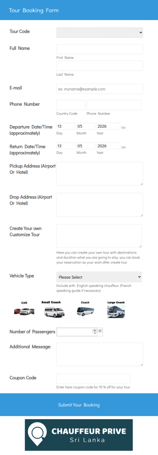 Tour Booking Form Chauffeur Prive
