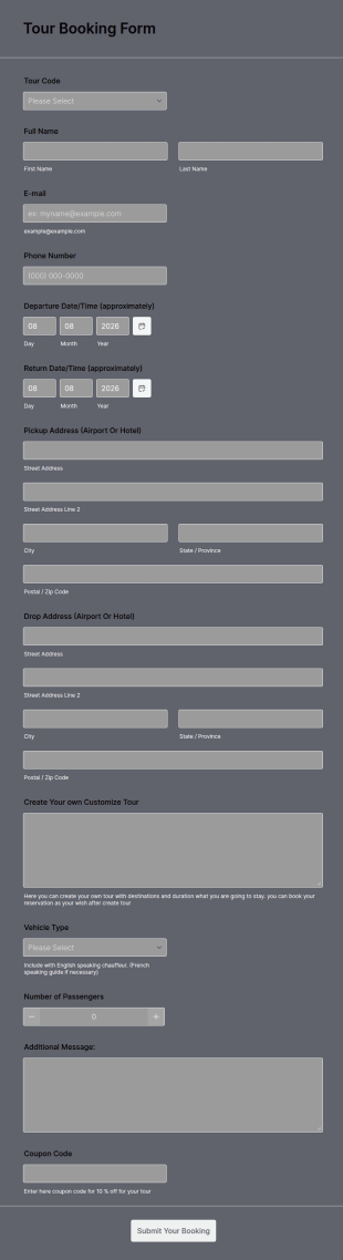 Tour Booking Form Template