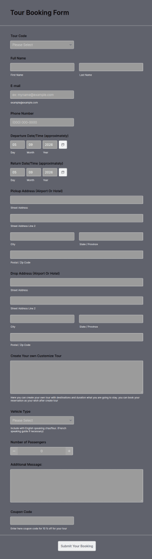Tour Booking Form Template