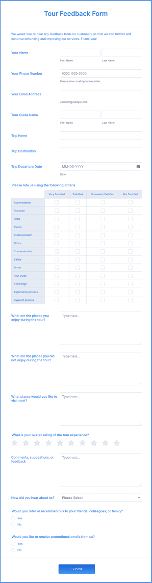 Tour Feedback Form Template