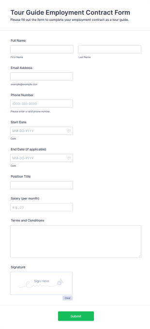Tour Guide Employment Contract Form Form Template