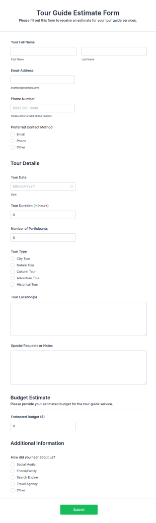 Tour Guide Estimate Form Template