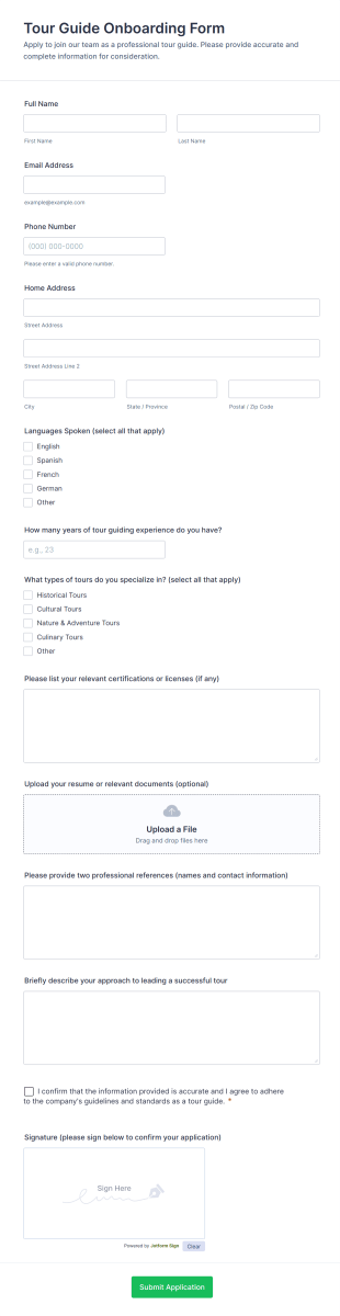Tour Guide Onboarding Form Template