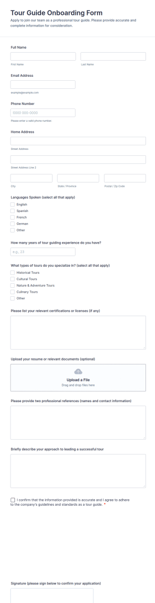 Tour Guide Onboarding Form Template