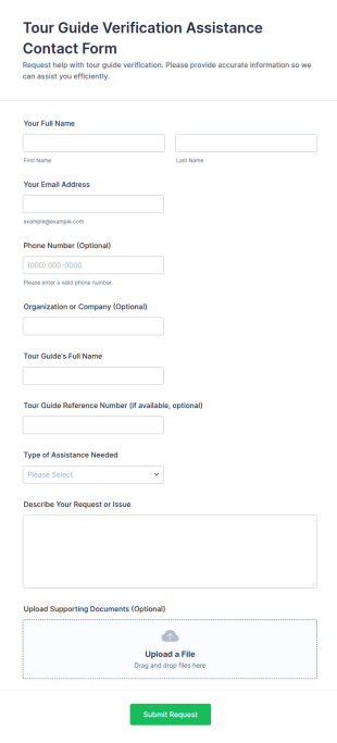Tour Guide Verification Assistance Contact Form Template