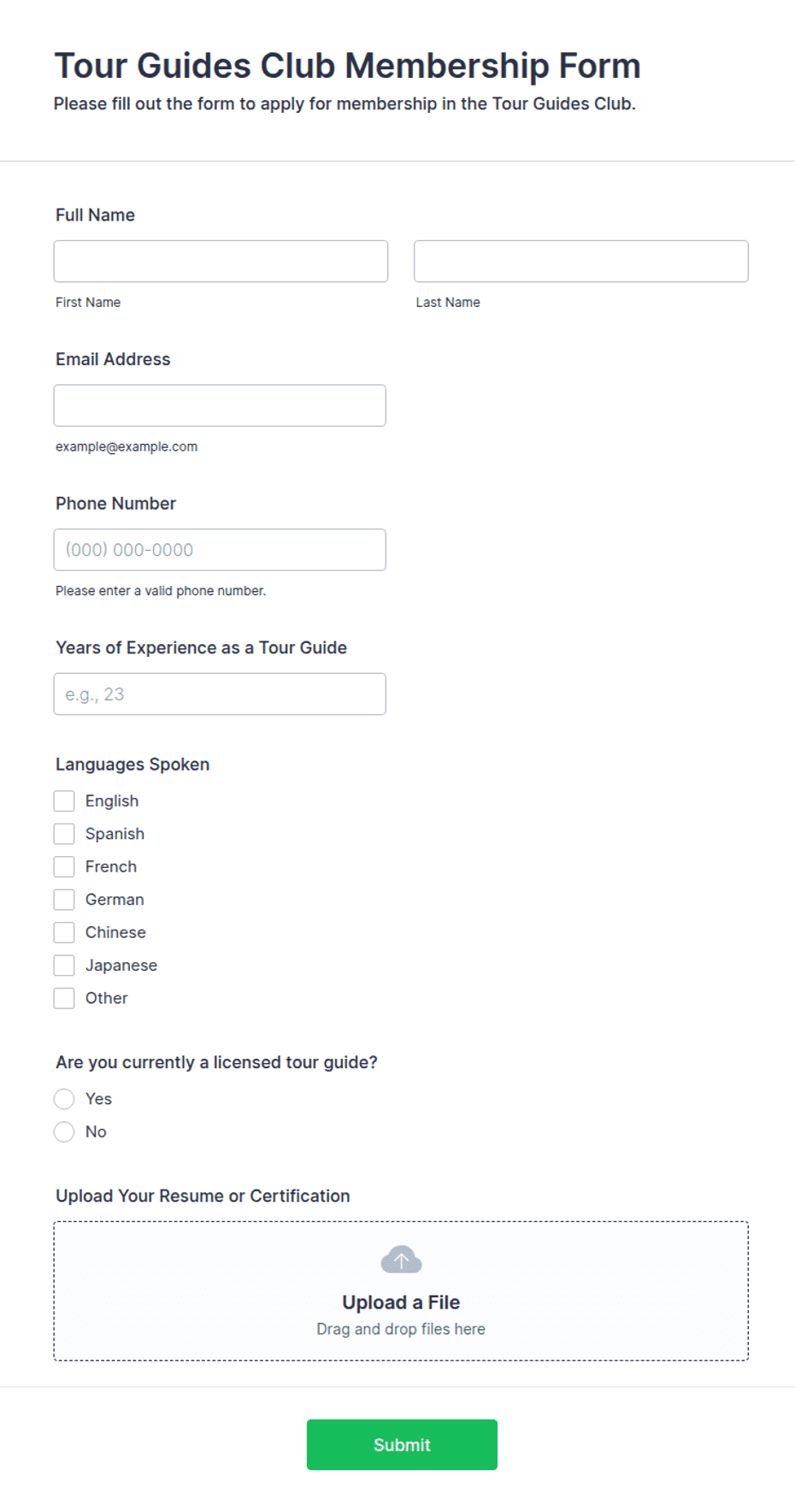 Tour Guide Form Tour Guides Club Membership Form Template | Jotform
