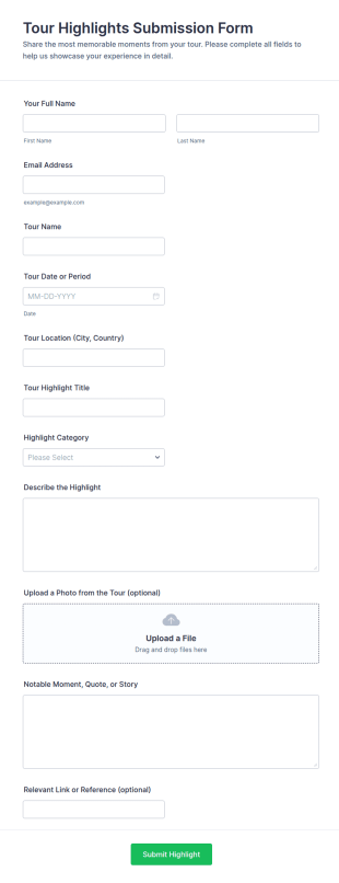 Tour Highlights Submission Form Template