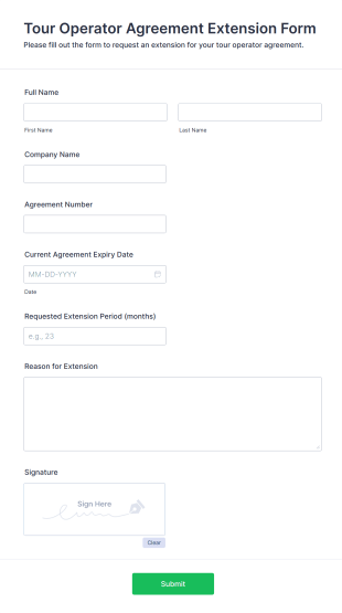 Tour Operator Agreement Extension Form Form Template