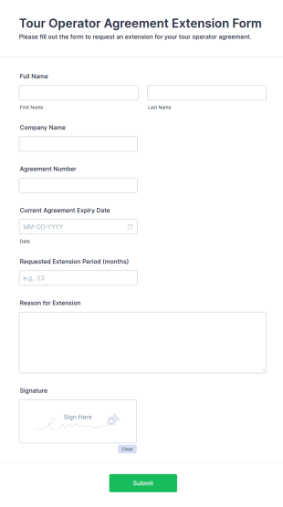 Tour Operator Agreement Extension Form Template