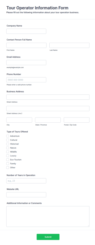 Tour Operator Information Form Template