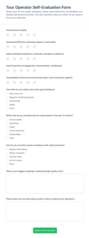 Tour Operator Self Evaluation Form Template