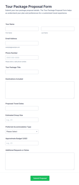 Tour Package Proposal Form Template