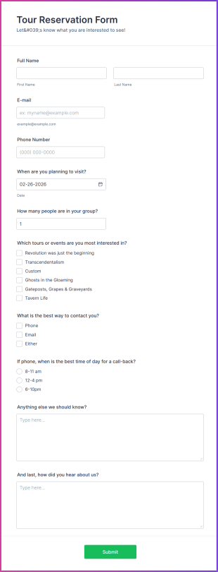 Tour Reservation Form Template