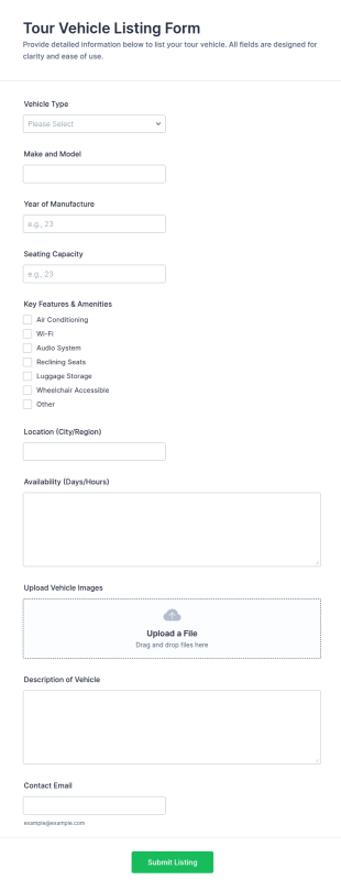 Tour Vehicle Listing Form Template