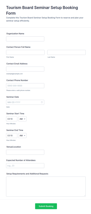 Tourism Board Seminar Setup Booking Form Template