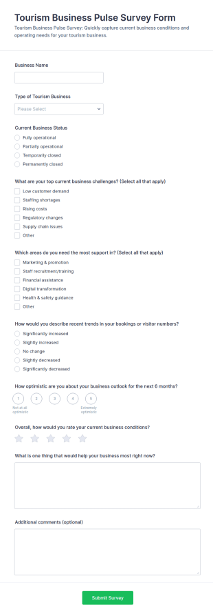 Tourism Business Pulse Survey Form Template
