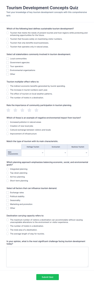 Tourism Development Concepts Quiz Form Template