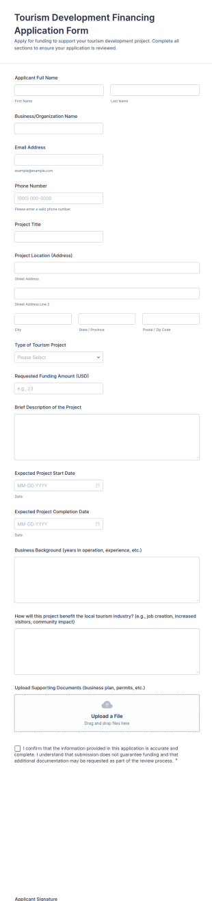 Tourism Development Financing Application Form Template