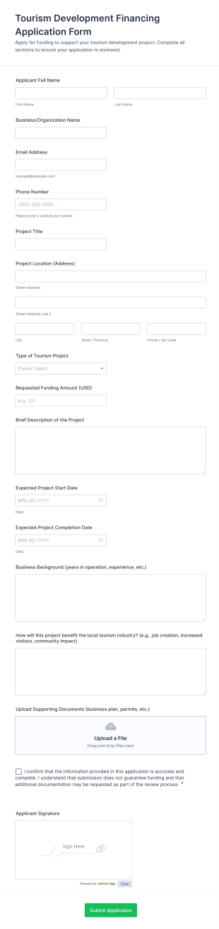 Tourism Development Financing Application Form Template