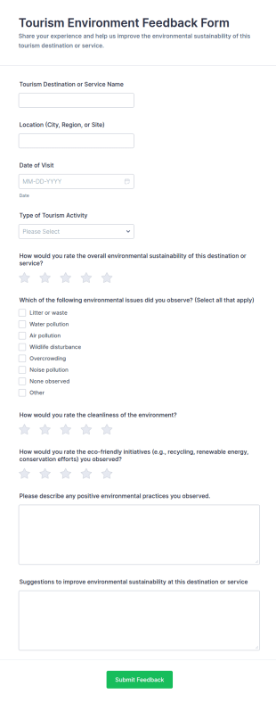 Tourism Environment Feedback Form Template