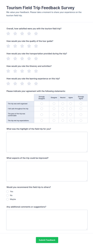 Tourism Field Trip Feedback Survey Form Template