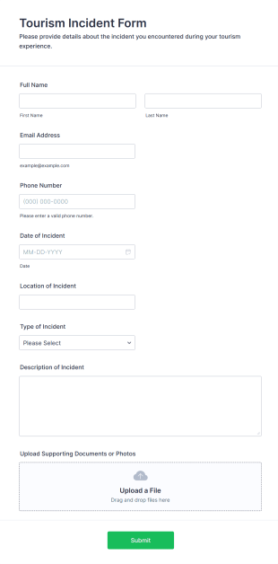 Tourism Incident Form Template