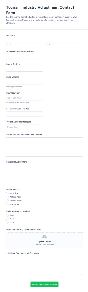 Tourism Industry Adjustment Contact Form Template
