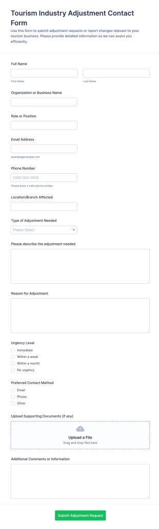 Tourism Industry Adjustment Contact Form Template