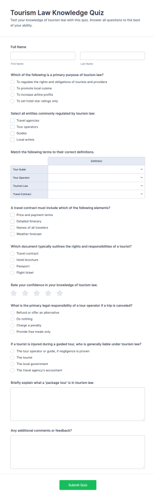 Tourism Law Knowledge Quiz Form Template