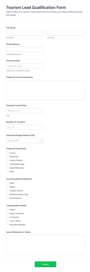 Tourism Lead Qualification Form Template