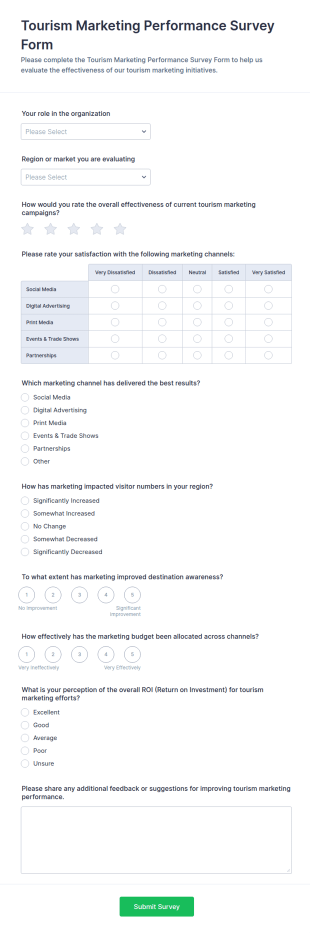 Tourism Marketing Performance Survey Form Template