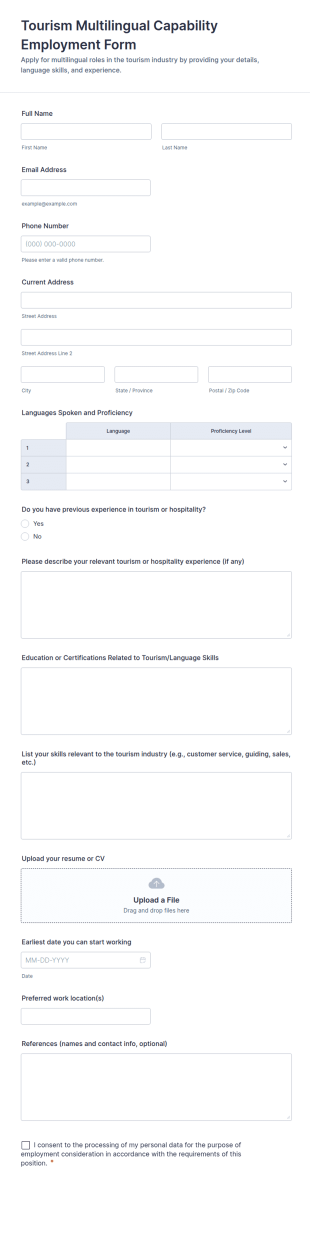 Tourism Multilingual Capability Employment Form Template
