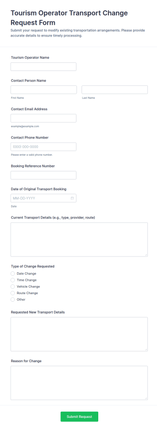 Tourism Operator Transport Change Request Form Template