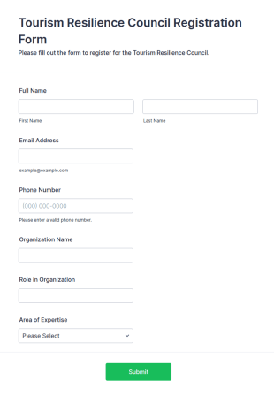 Tourism Resilience Council Registration Form Template