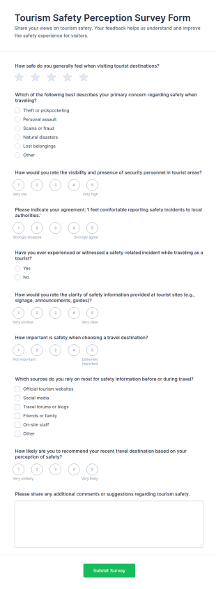 Tourism Safety Perception Survey Form Template