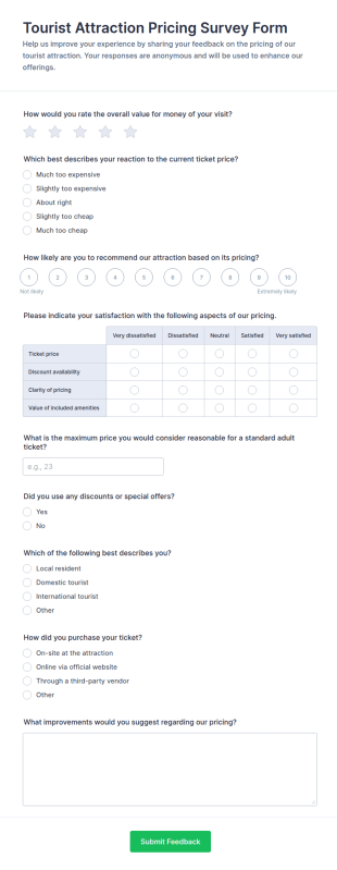 Tourist Attraction Pricing Survey Form Template