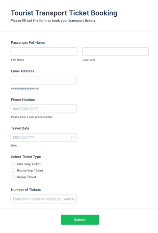 Tourist Transport Ticket Booking Form Template