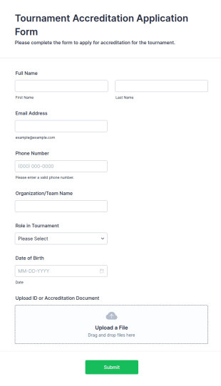 Tournament Accreditation Application Form Template