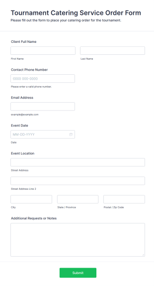 Tournament Catering Service Order Form Template