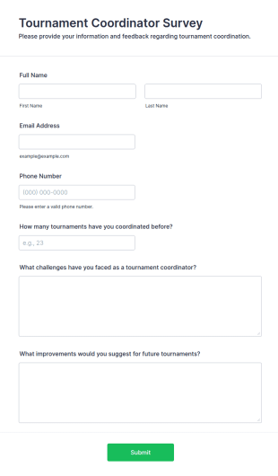 Tournament Coordinator Survey Form Template