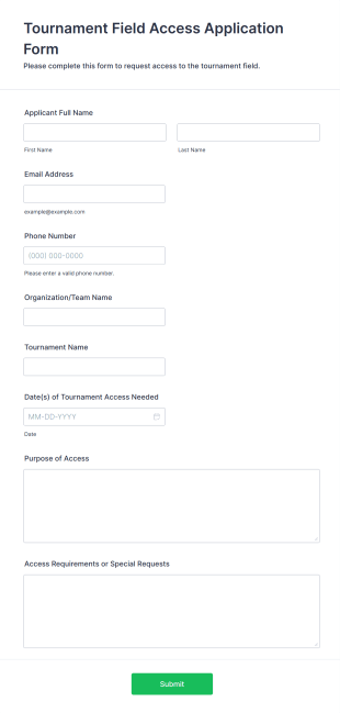Tournament Field Access Application Form Template